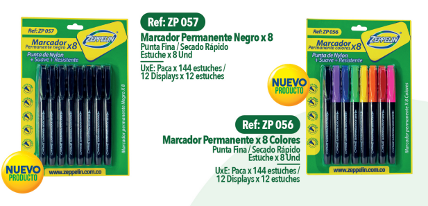 MARCADOR PUNTA FINA X8 ZEPPELIN ZP-056-057