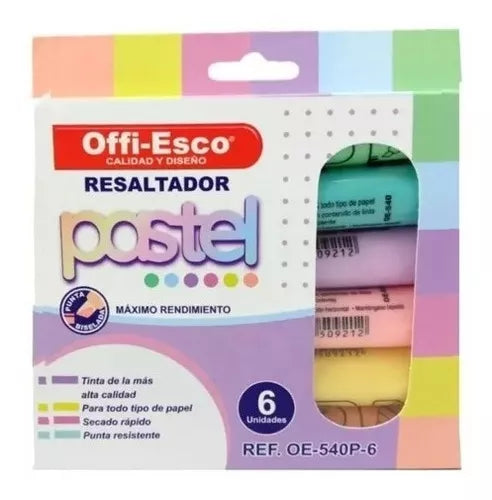 RESALTADOR OFFIESCO ESTUCHE X6 PASTEL OE-540
