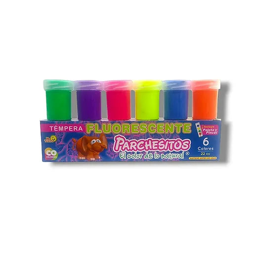TEMPERA PARCHESITOS FLUORESCENTE X 6