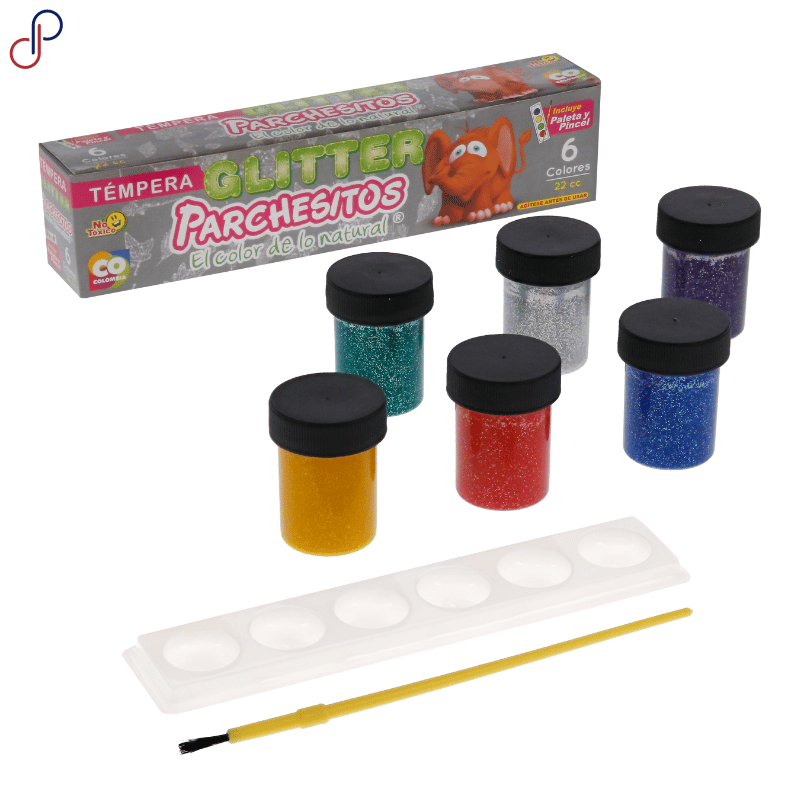 TEMPERA PARCHESITOS GLITTER X6