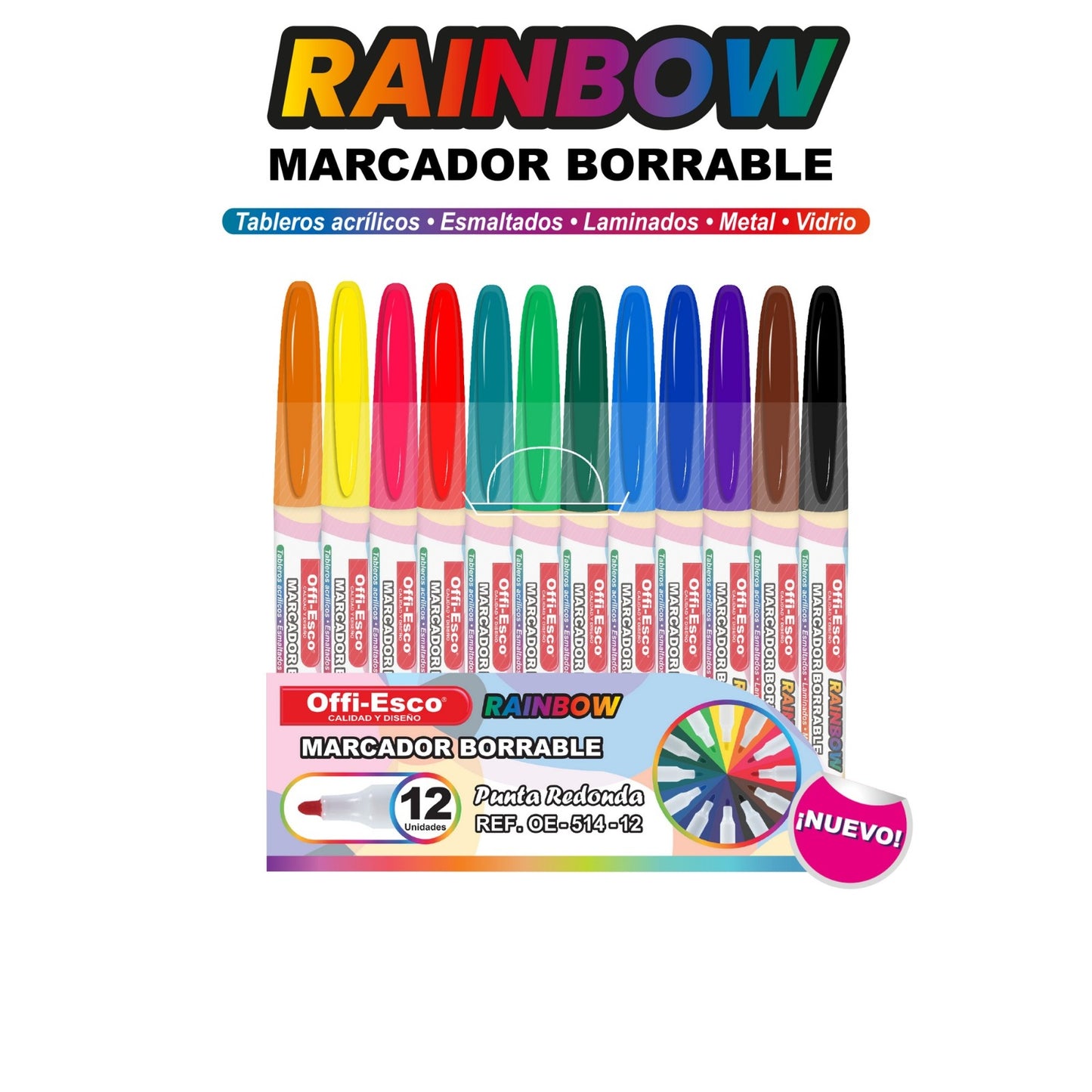 Marcador borrable Rainbow punta redonda offi-esco x12