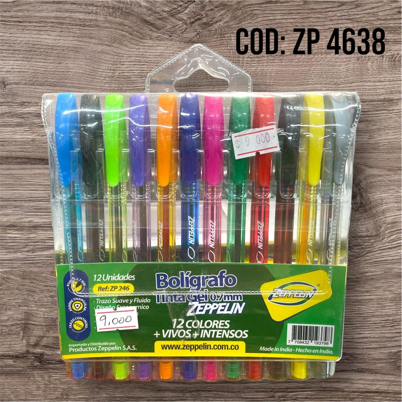 LAPICERO TINTA COLORES GEL X12 ZEPPELIN 0.7MM ZP246