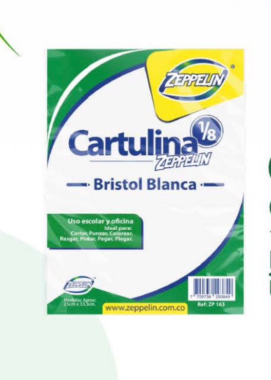 CARTULINA BRISTOL BLANCA 1/8 paquete x 7 zeppelin
