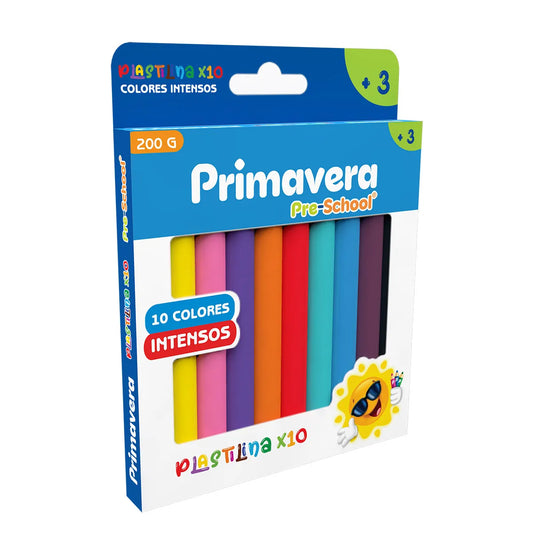 PLASTILINA PRE-SCHOOL X 10 PRIMAVERA MATE/PASTEL/ NEÓN