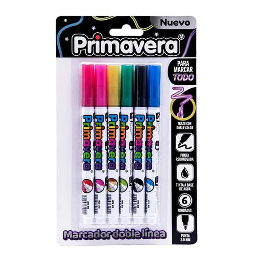 MARCADORES DOBLE LINEA PRIMAVERA X 6