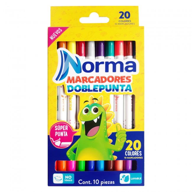 PLUMON MARCADOR DOBLE PUNTA X10-20 COLORES NORMA