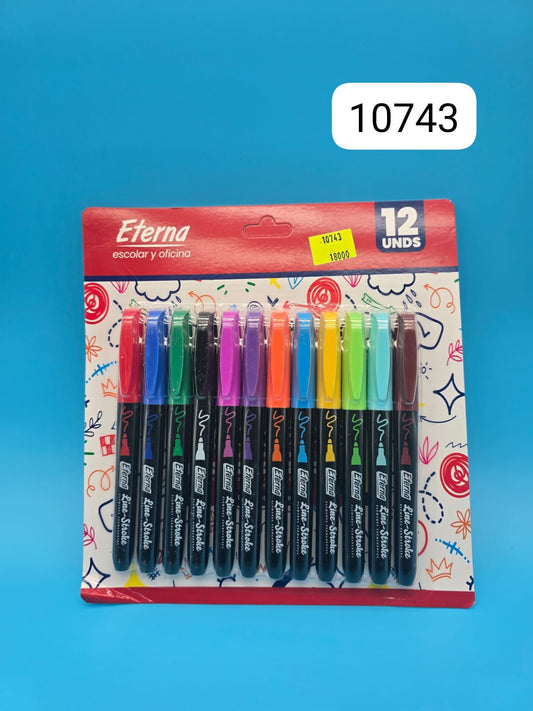 MARCADOR PUNTA FINA MULTICOLOR ETERNA X 12 ET1296