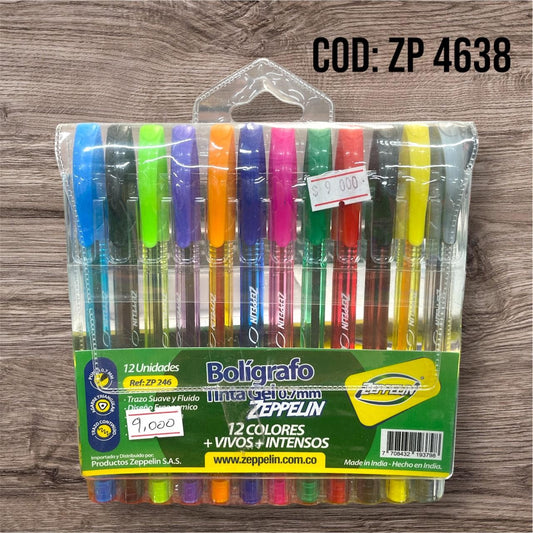 LAPICERO TINTA COLORES GEL  X12 ZEPPELIN 0.7MM ZP246