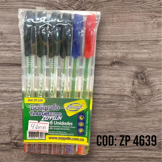 LAPICERO TINTA GEL X6 ZEPPELIN 0.7MM ZP245