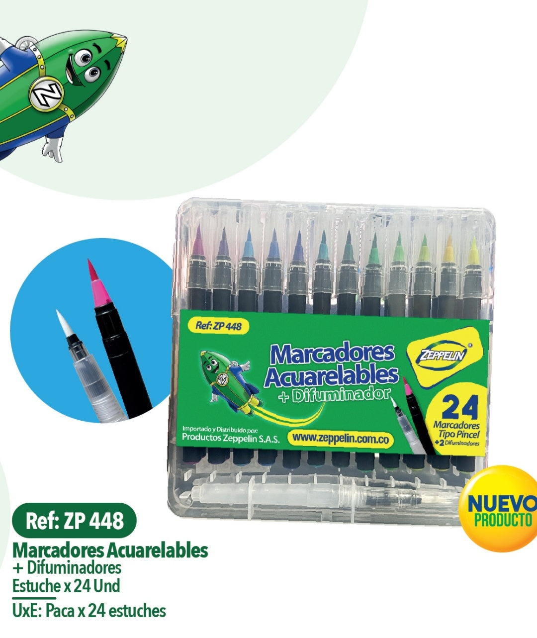 MARCADOR ACUARELABLE + DIFUMINADOR ZEPPELIN X24 ZP448